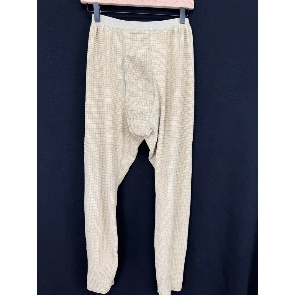 Polartec Grid Fleece Base Layer Pants Men Small Dark Tan Waffle Thermal Pants